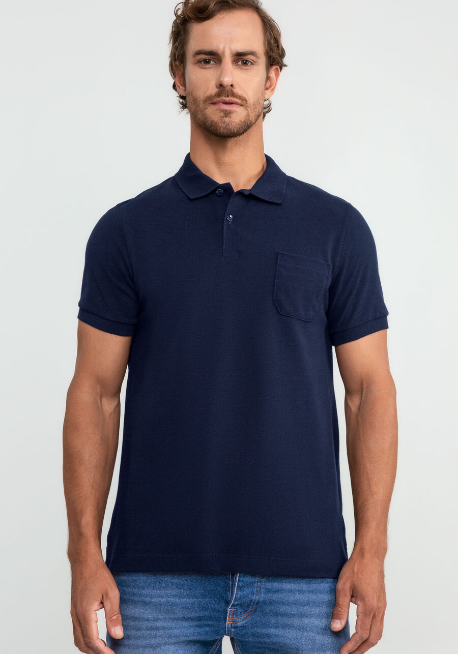 Camisa Polo em Malha Piquet com Bolso, MARINHO ACTION. Camisa Polo em Malha Piquet com Bolso, MARINHO ACTION, large.