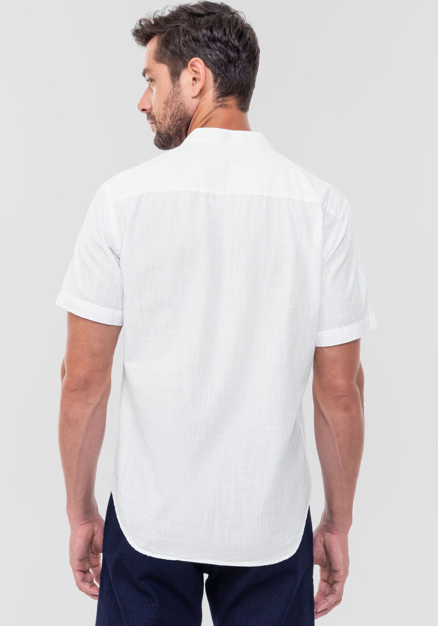Camisa Masculina Manga Curta com Gola Padre, BRANCO. Camisa Masculina Manga Curta com Gola Padre, BRANCO, large.