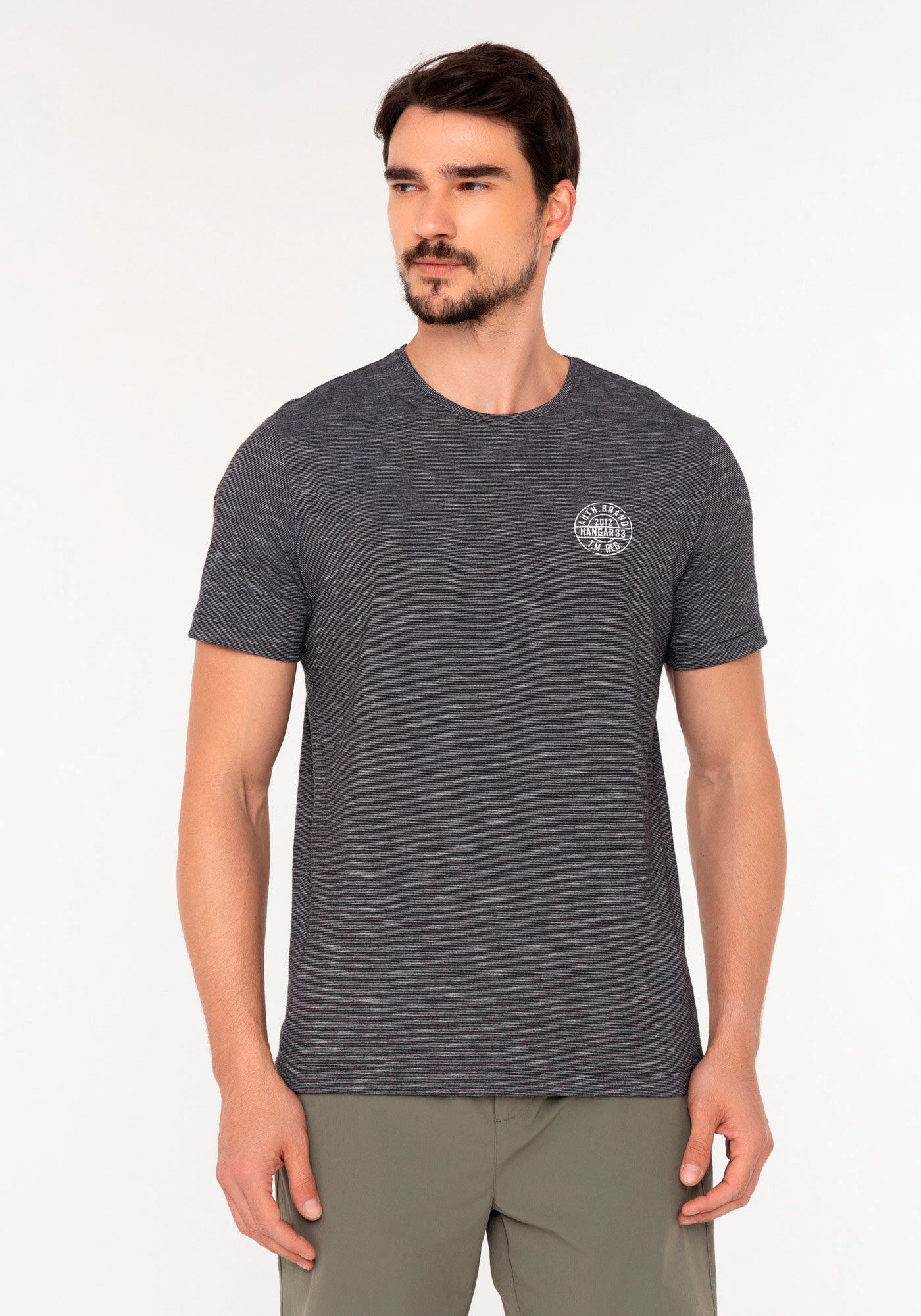 Camiseta De Mangas Curtas Em Malha Listrada Flam&ecirc;, PRETO, large.