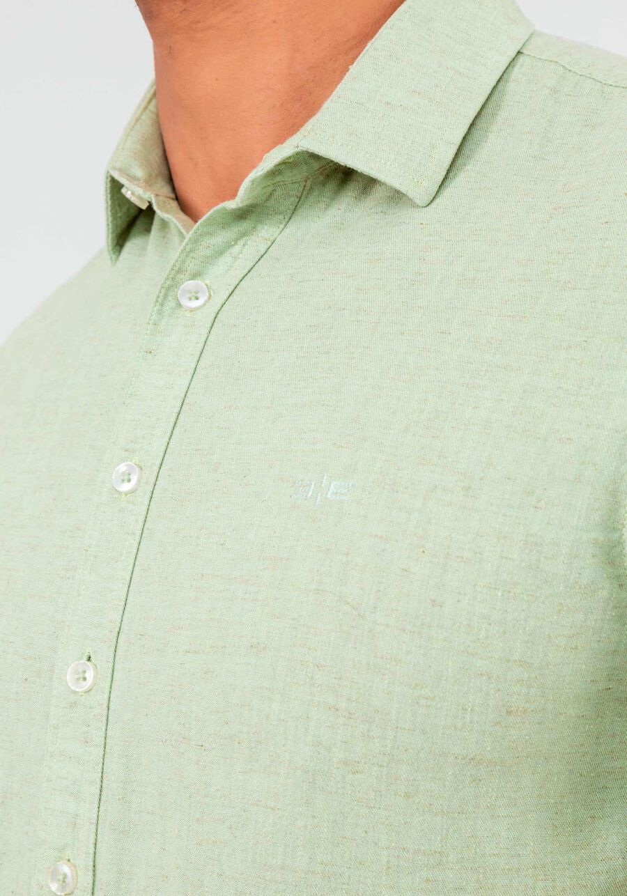 Camisa Manga Curta Masculina em Linho, VERDE ORION. Camisa Manga Curta Masculina em Linho, VERDE ORION, large.