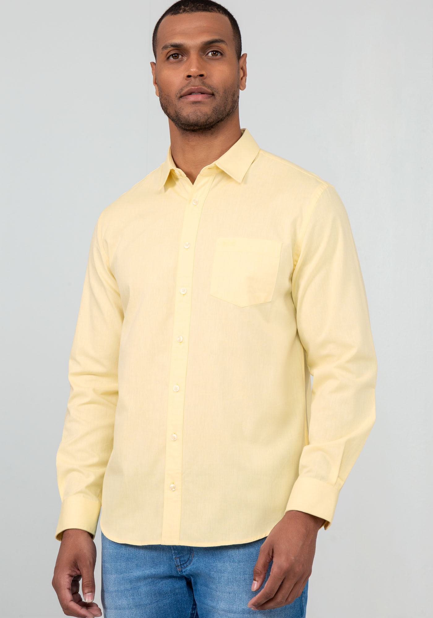 Camisa Masculina Comfort com Bolsos, AMARELO, large.