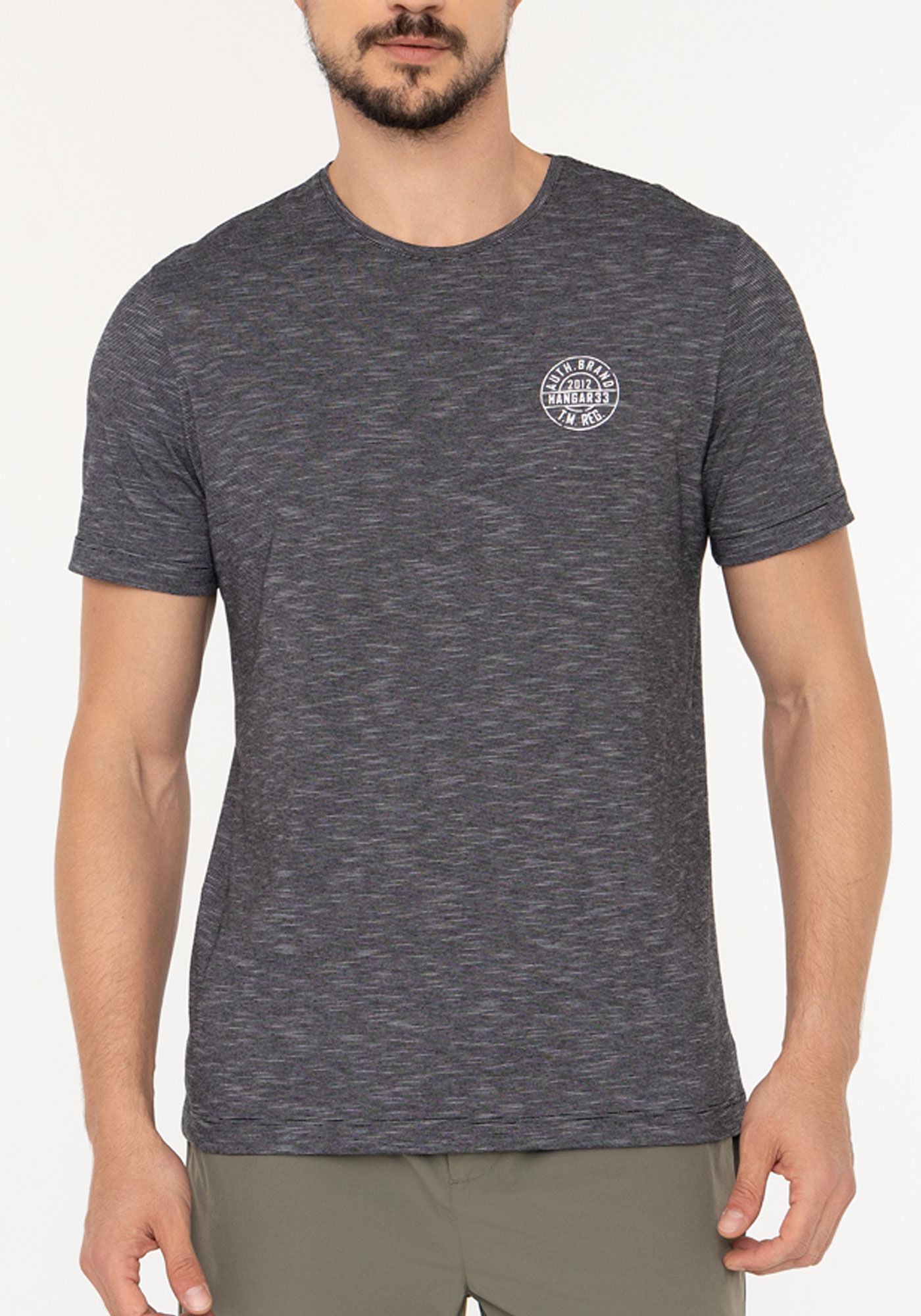 Camiseta De Mangas Curtas Em Malha Listrada Flam&ecirc;, PRETO, large.