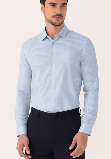 Camisa De Mangas Longas Slim Fit, AZUL BRIGHT. Camisa De Mangas Longas Slim Fit, AZUL BRIGHT, large.