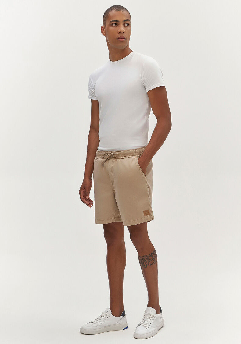 Shorts Jogging Com Bolsos Em Sarja Estonada, BEGE WOOL, large.