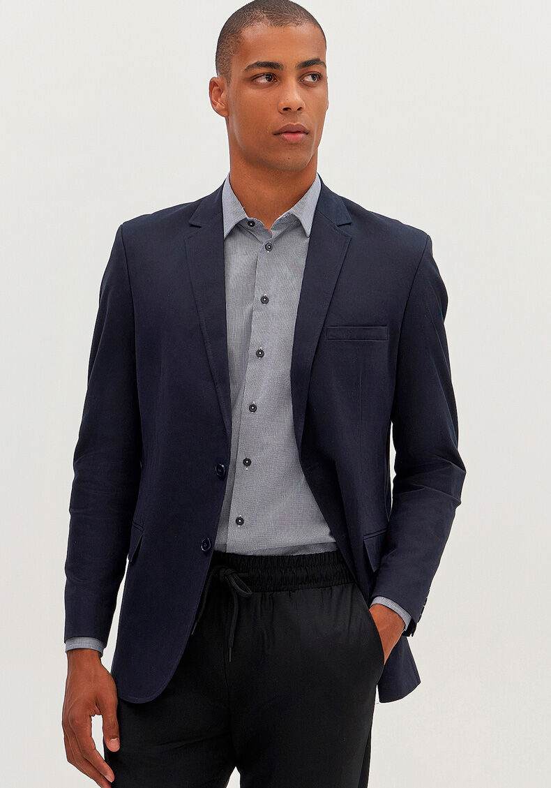 Blazer Social Comfort Em Sarja Com Elastano, MARINHO ACTION, large.
