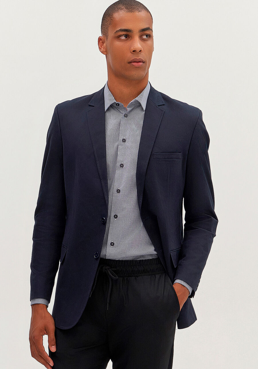 Blazer Social Comfort Em Sarja Com Elastano, MARINHO ACTION. Blazer Social Comfort Em Sarja Com Elastano, MARINHO ACTION, large.