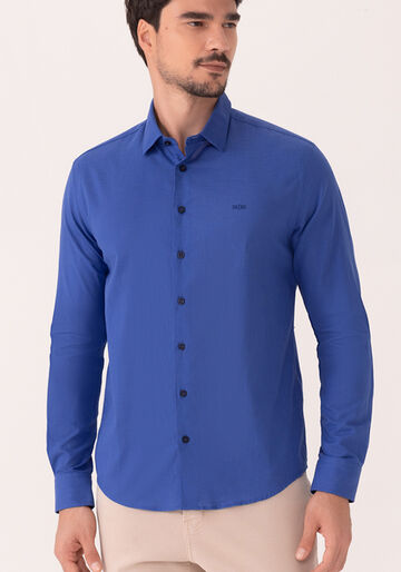 Camisa De Mangas Longas Slim Fit Em Tecido De Algodão, AZUL TENDER. Camisa De Mangas Longas Slim Fit Em Tecido De Algodão, AZUL TENDER, large.