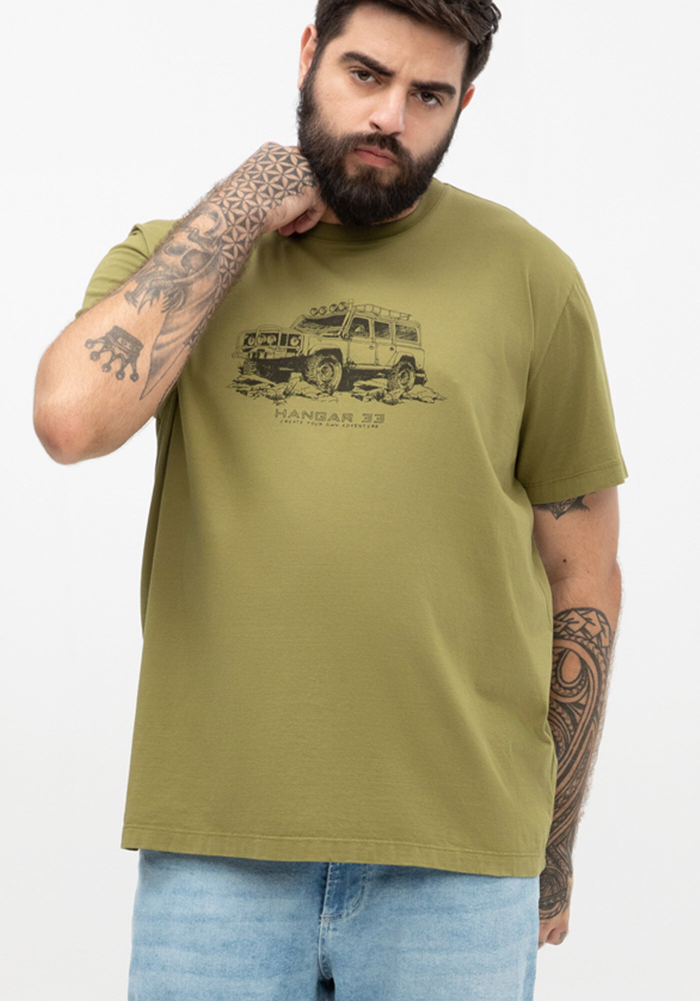 Camiseta Masculina Big & Tall em Malha Estampada, VERDE TURF, large.
