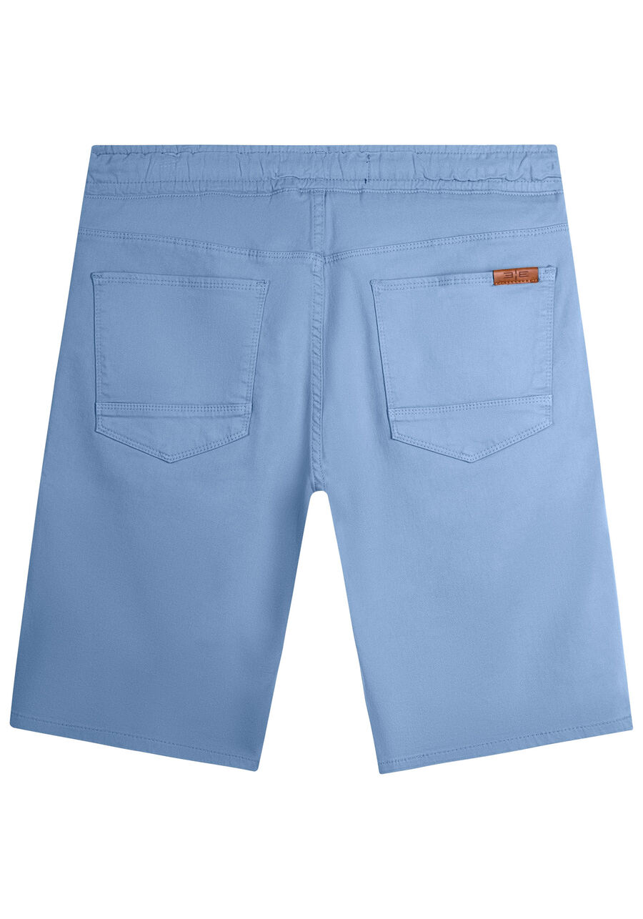 Bermuda Jogging Com Bolsos Em Sarja Denim Malha, AZUL BRUMA. Bermuda Jogging Com Bolsos Em Sarja Denim Malha, AZUL BRUMA, large.