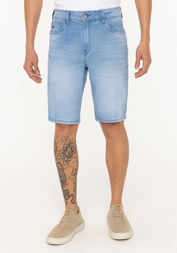 Bermuda Jeans Reta Radial Masculina Com Elastano E Bolsos, JEANS. Bermuda Jeans Reta Radial Masculina Com Elastano E Bolsos, JEANS, large.