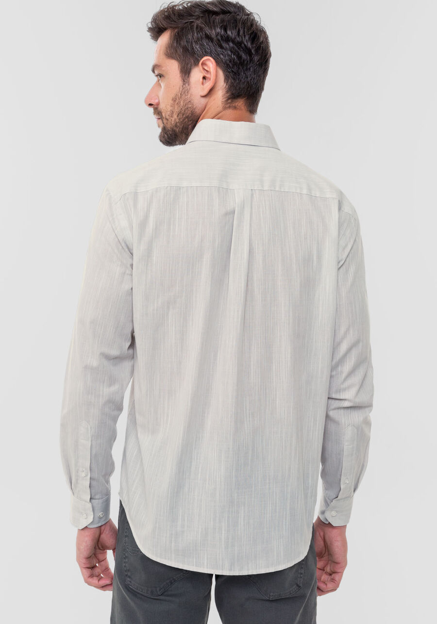 Camisa Masculina Comfort em Tecido Flamê, CINZA, large.