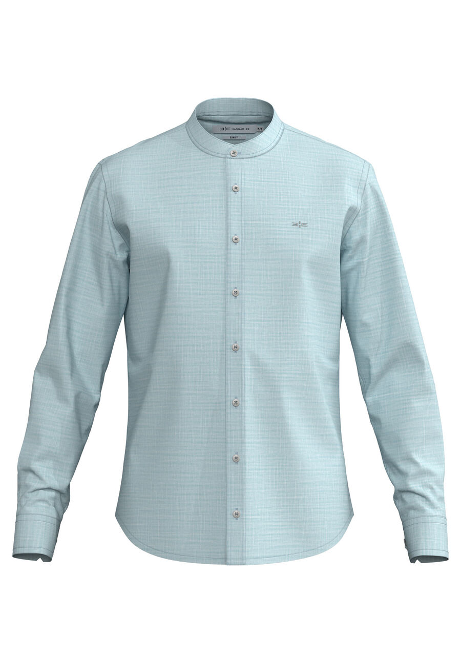 Camisa Slim Fit Com Gola Padre E Mangas Longas, AZUL BORA BORA. Camisa Slim Fit Com Gola Padre E Mangas Longas, AZUL BORA BORA, large.
