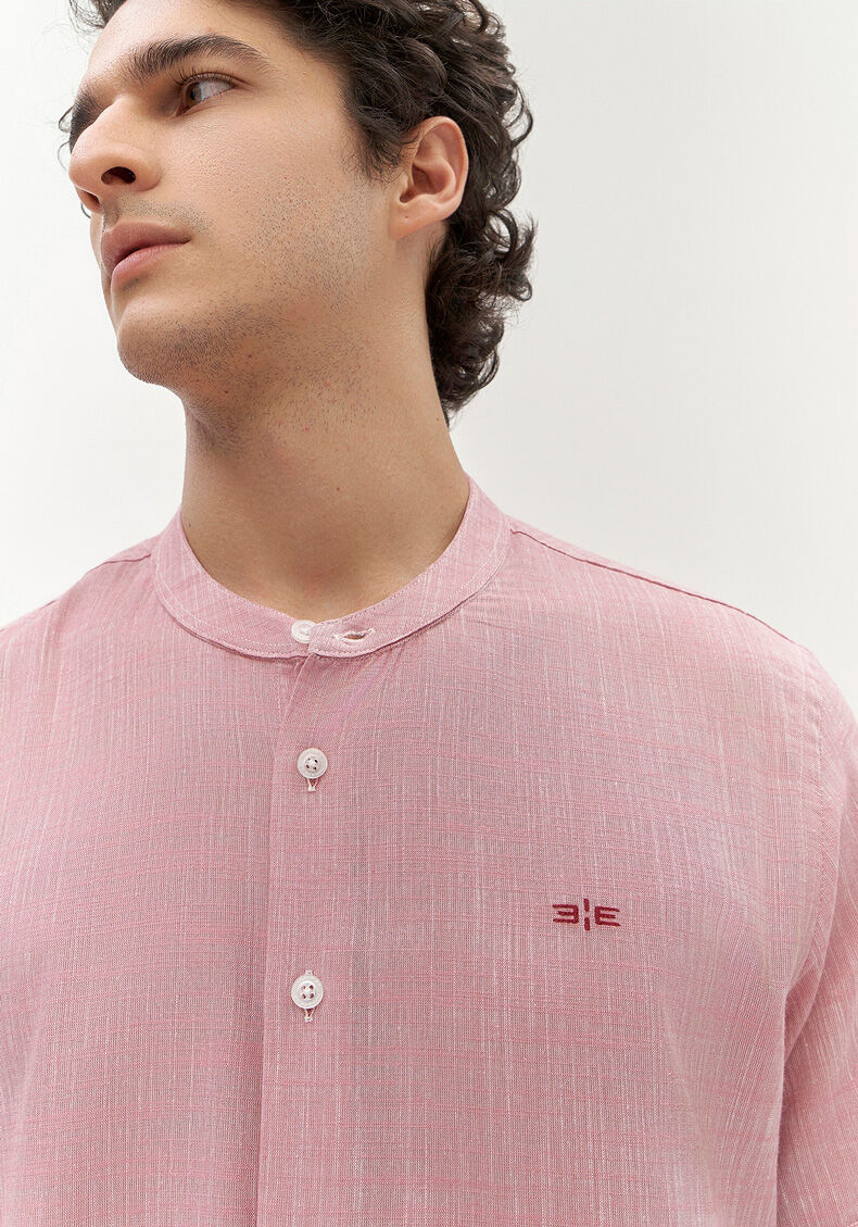 Camisa Com Gola Padre E Mangas Curtas Masculina Slim Fit, BORDO WITCH, large.