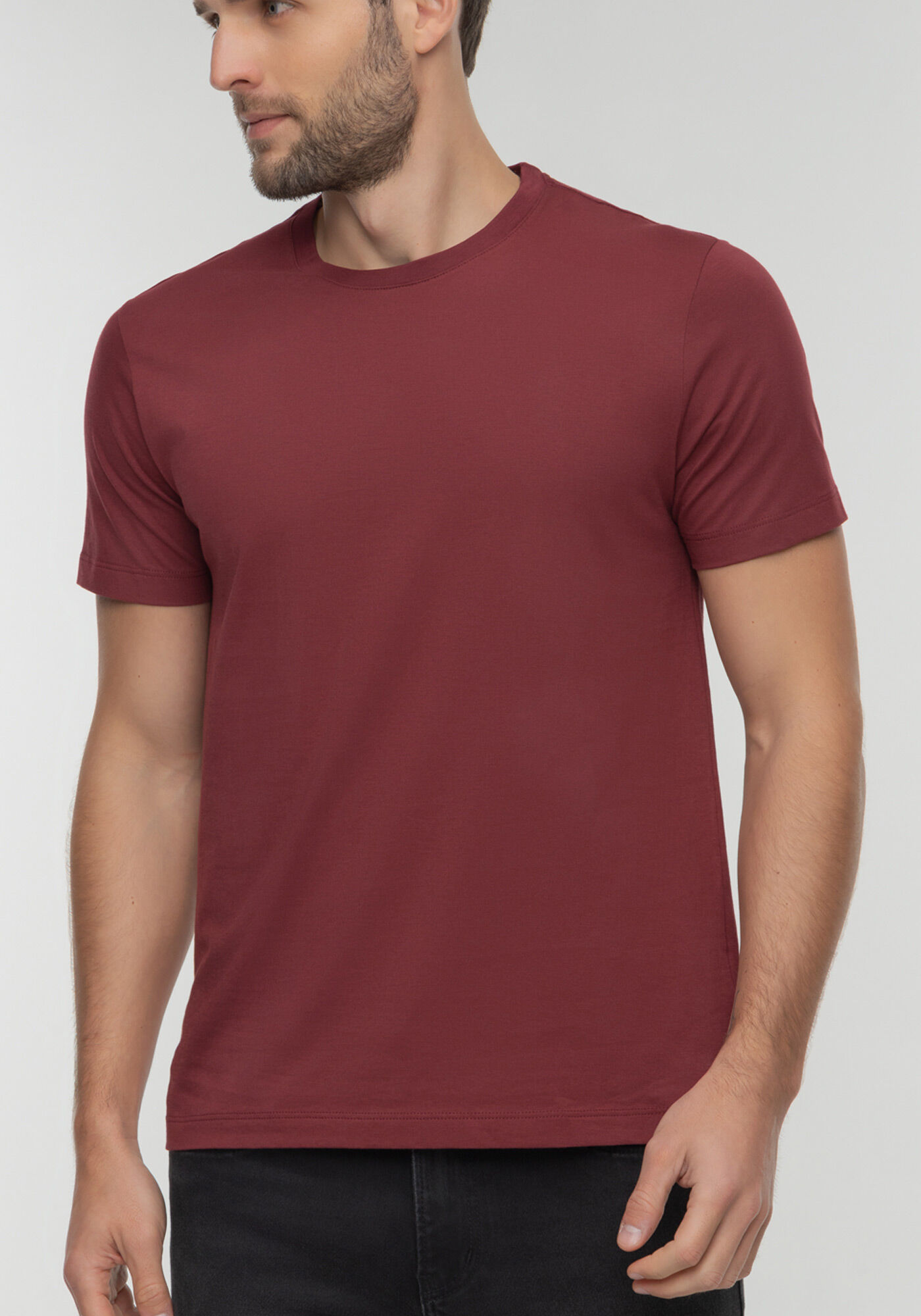 Camiseta De Mangas Curtas Em Malha De Algod&atilde;o Pima, BORDO, large.