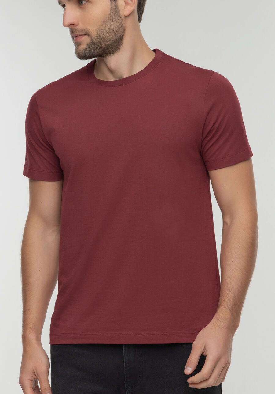 Camiseta De Mangas Curtas Em Malha De Algodão Pima, BORDO. Camiseta De Mangas Curtas Em Malha De Algodão Pima, BORDO, large.