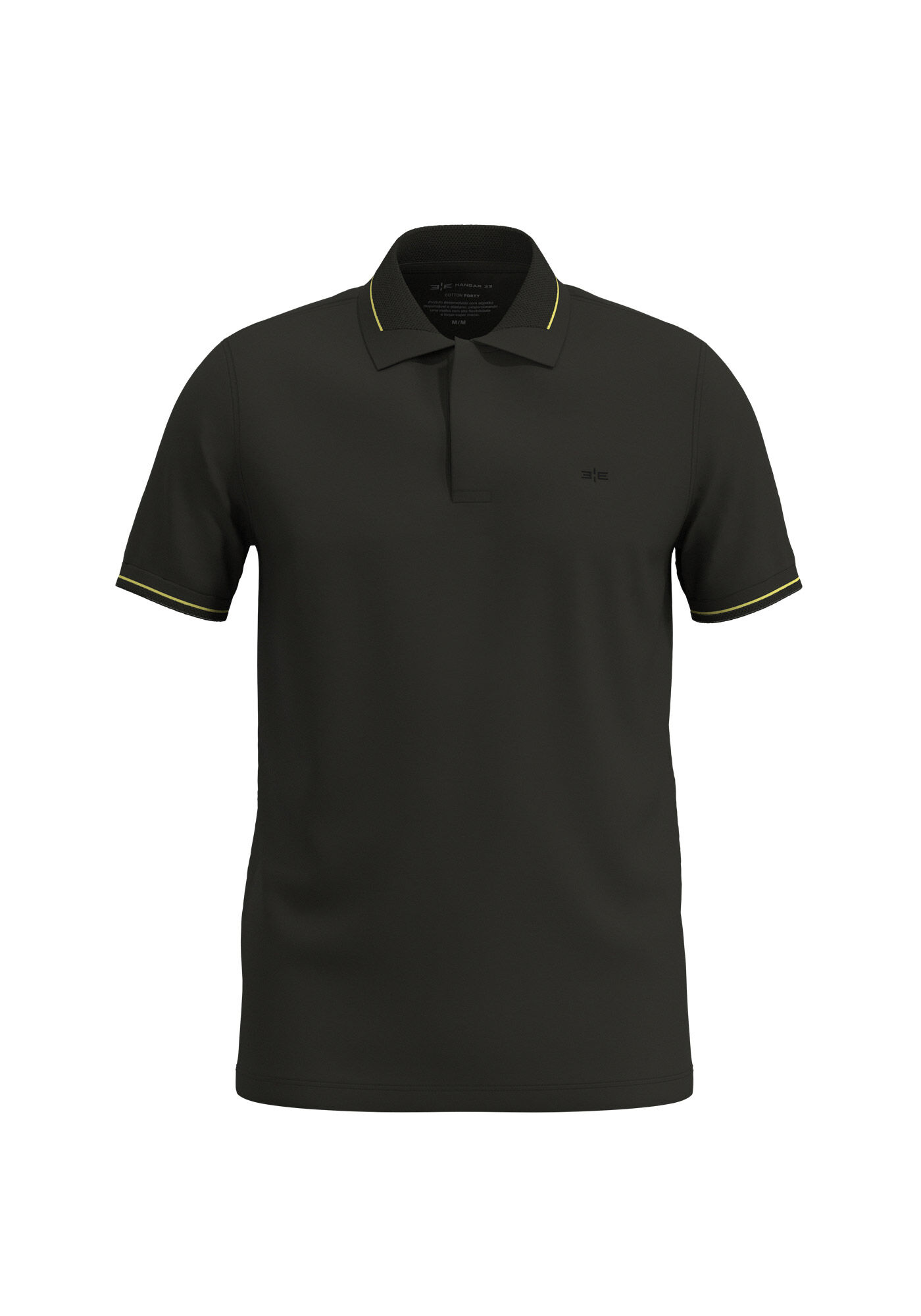 Camisa Com Gola Polo De Mangas Curtas Em Malha De Algod&atilde;o, PRETO, large.