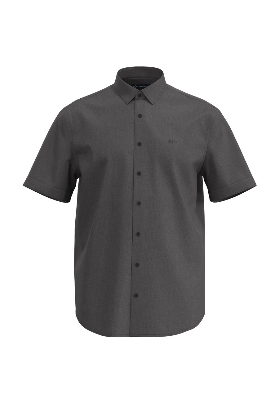 Camisa Comfort De Mangas Curtas Em Tecido De Algodão, PRETO. Camisa Comfort De Mangas Curtas Em Tecido De Algodão, PRETO, large.
