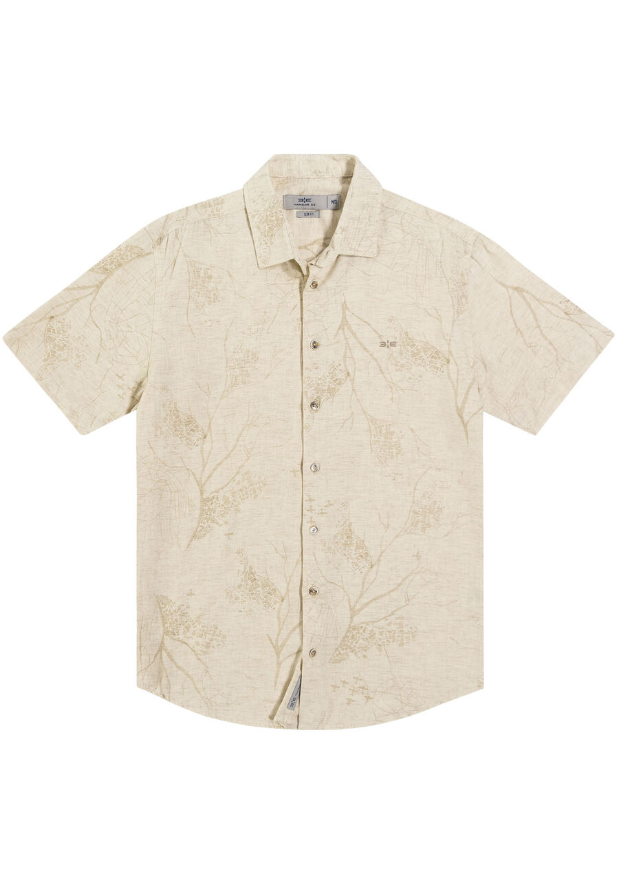 Camisa Manga Curta Masculina em Linho Estampada, GALHOS OFF. Camisa Manga Curta Masculina em Linho Estampada, GALHOS OFF, large.