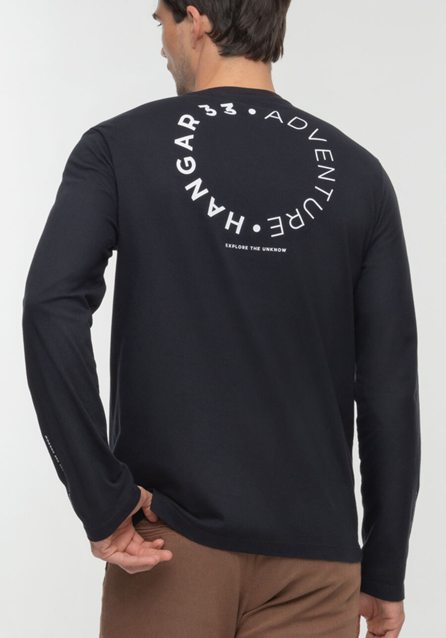 Camiseta De Mangas Longas Com Gola Redonda E Estampas, PRETO. Camiseta De Mangas Longas Com Gola Redonda E Estampas, PRETO, large.