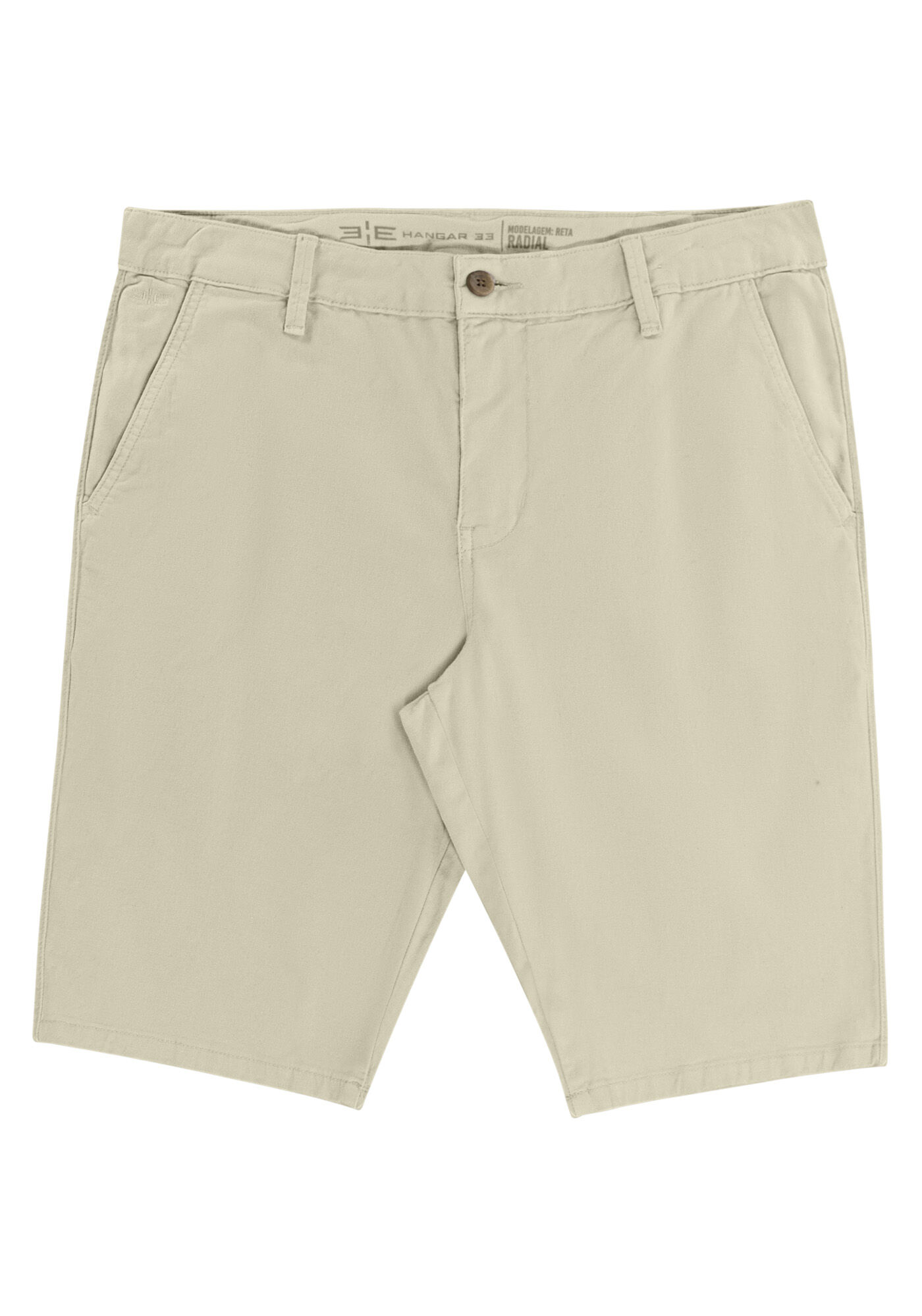 Bermuda Reta Radial Com Bolsos Em Sarja De Alfaiataria, BEGE GELO, large.