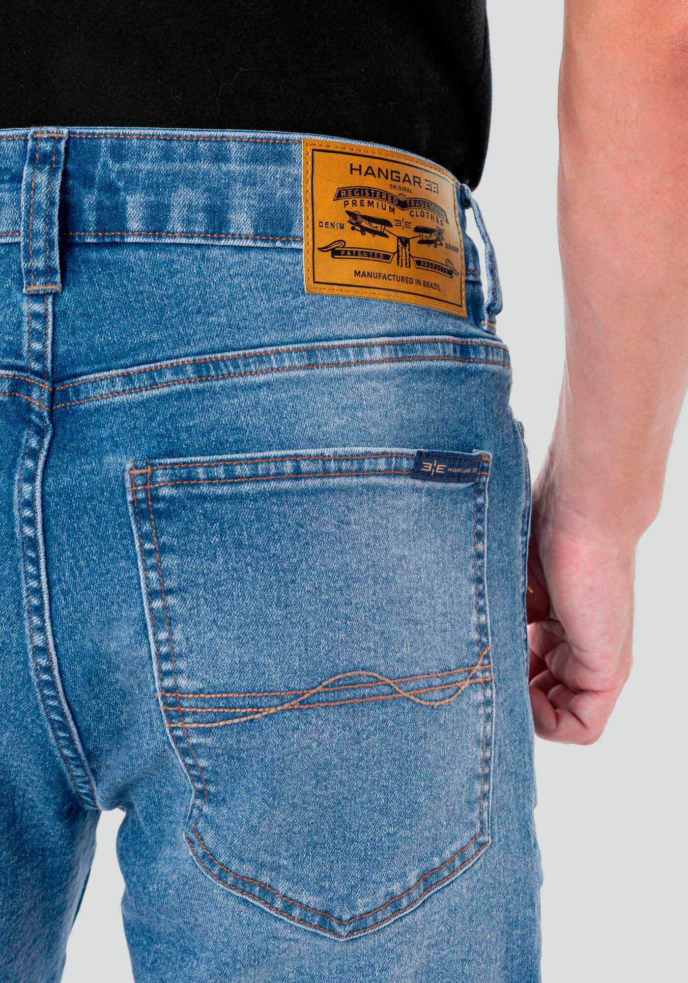 Bermuda Jeans Masculina Reta com Elasticidade, JEANS, large.