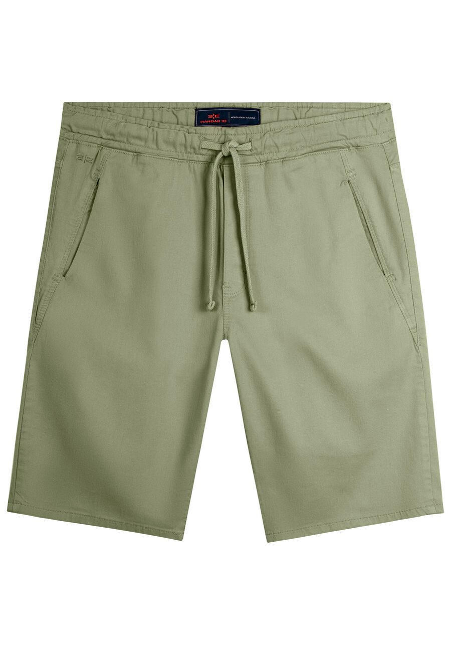 Bermuda Jogging Com Bolsos Em Sarja Denim Malha, VERDE CORAL. Bermuda Jogging Com Bolsos Em Sarja Denim Malha, VERDE CORAL, large.