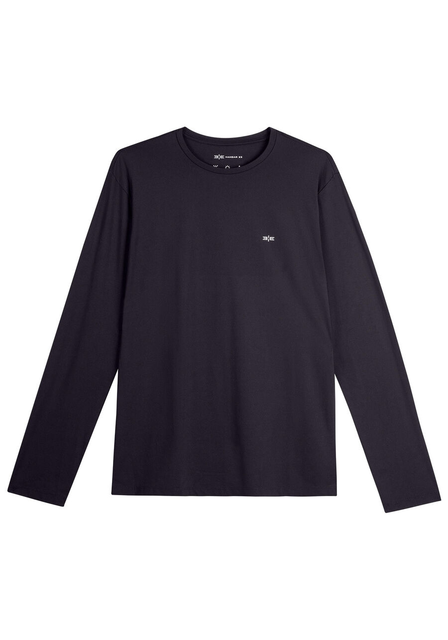 Camiseta De Mangas Longas Masculina Com Proteção Solar, PRETO REATIVO. Camiseta De Mangas Longas Masculina Com Proteção Solar, PRETO REATIVO, large.