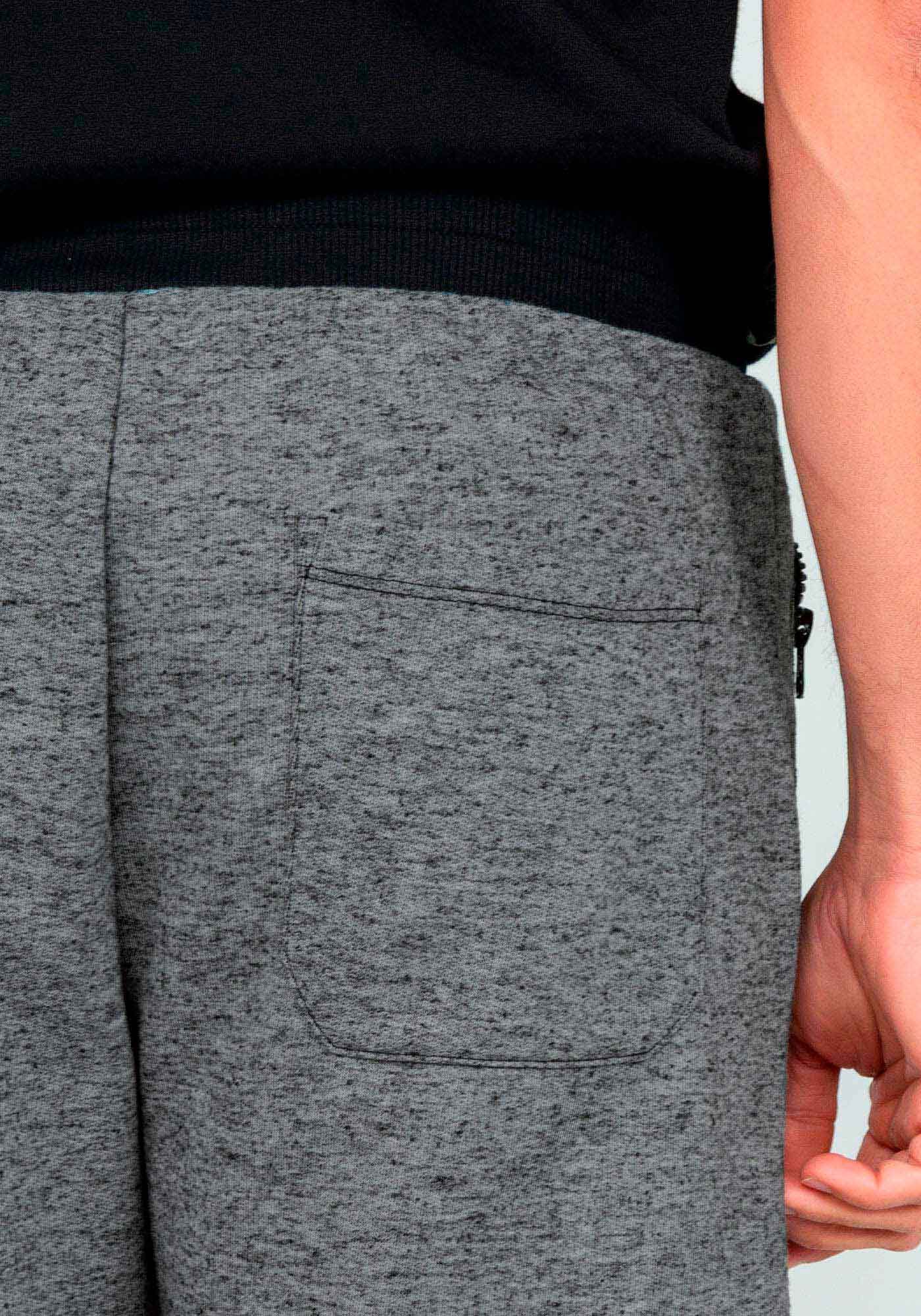 Bermuda em Moletom Linen com Bolso Z&iacute;per, PRETO REATIVO, large.