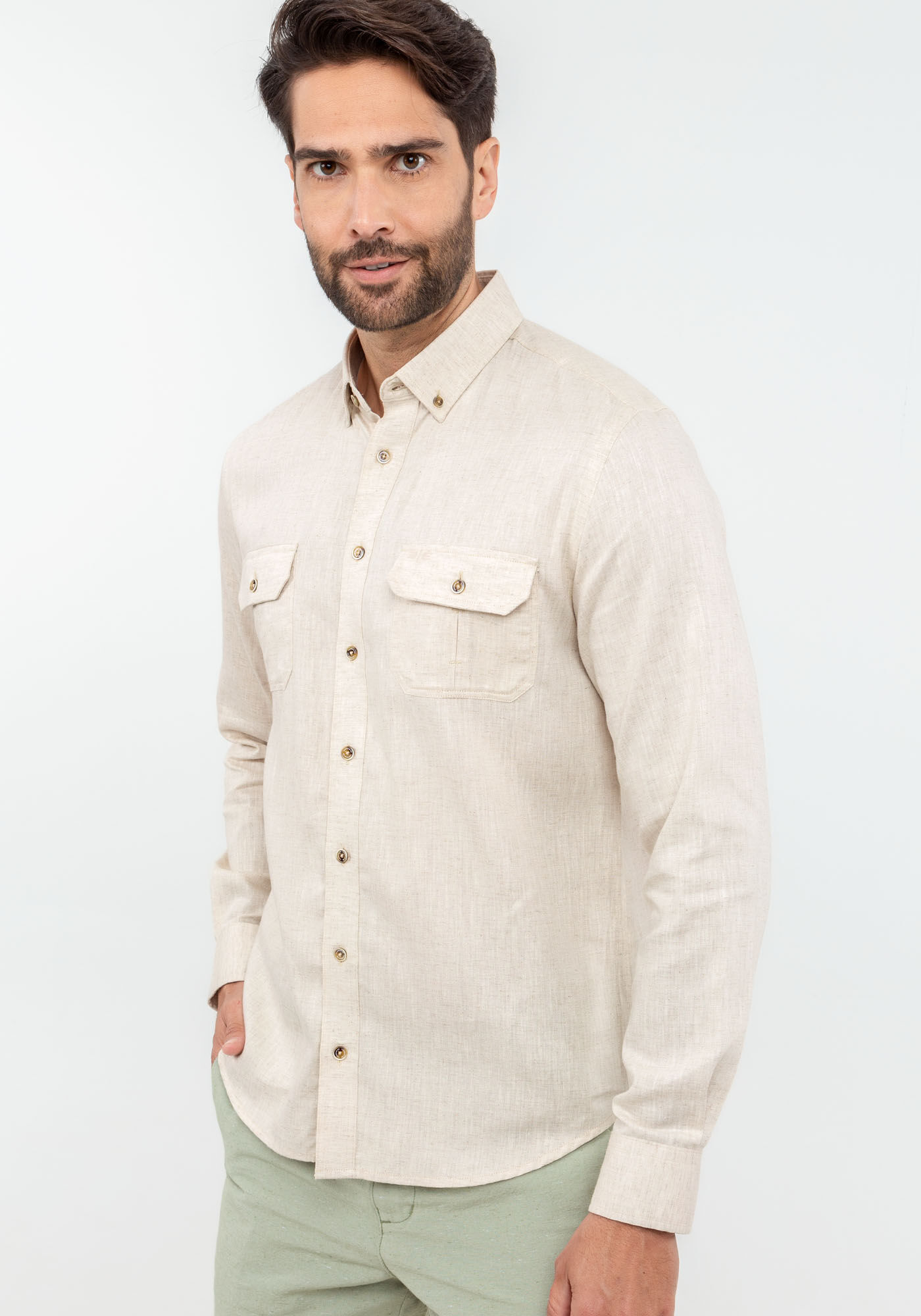 Camisa de linho sales masculina slim fit