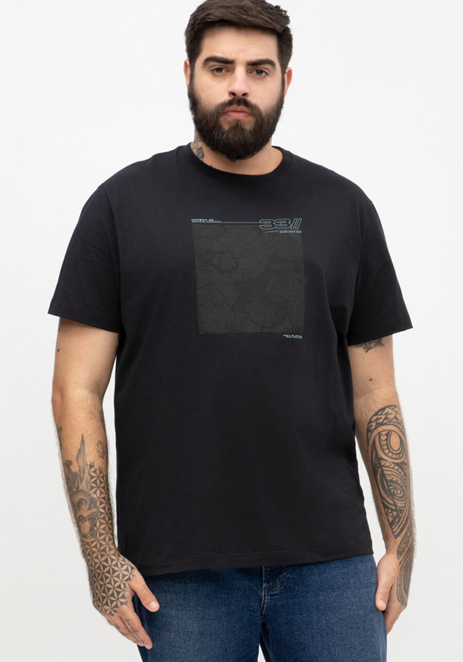 Camiseta Masculina Big & Tall em Malha Estampada, PRETO REATIVO. Camiseta Masculina Big & Tall em Malha Estampada, PRETO REATIVO, large.