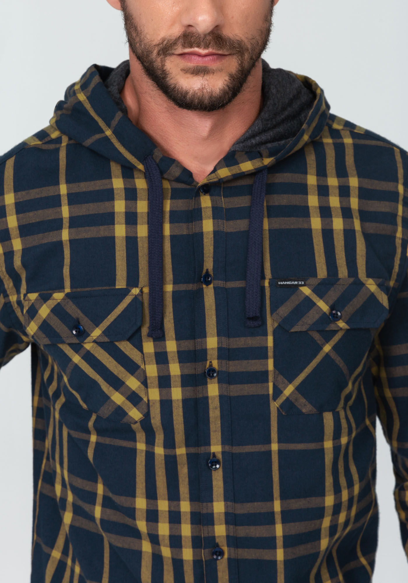 Camisa flanela 2024 xadrez com capuz