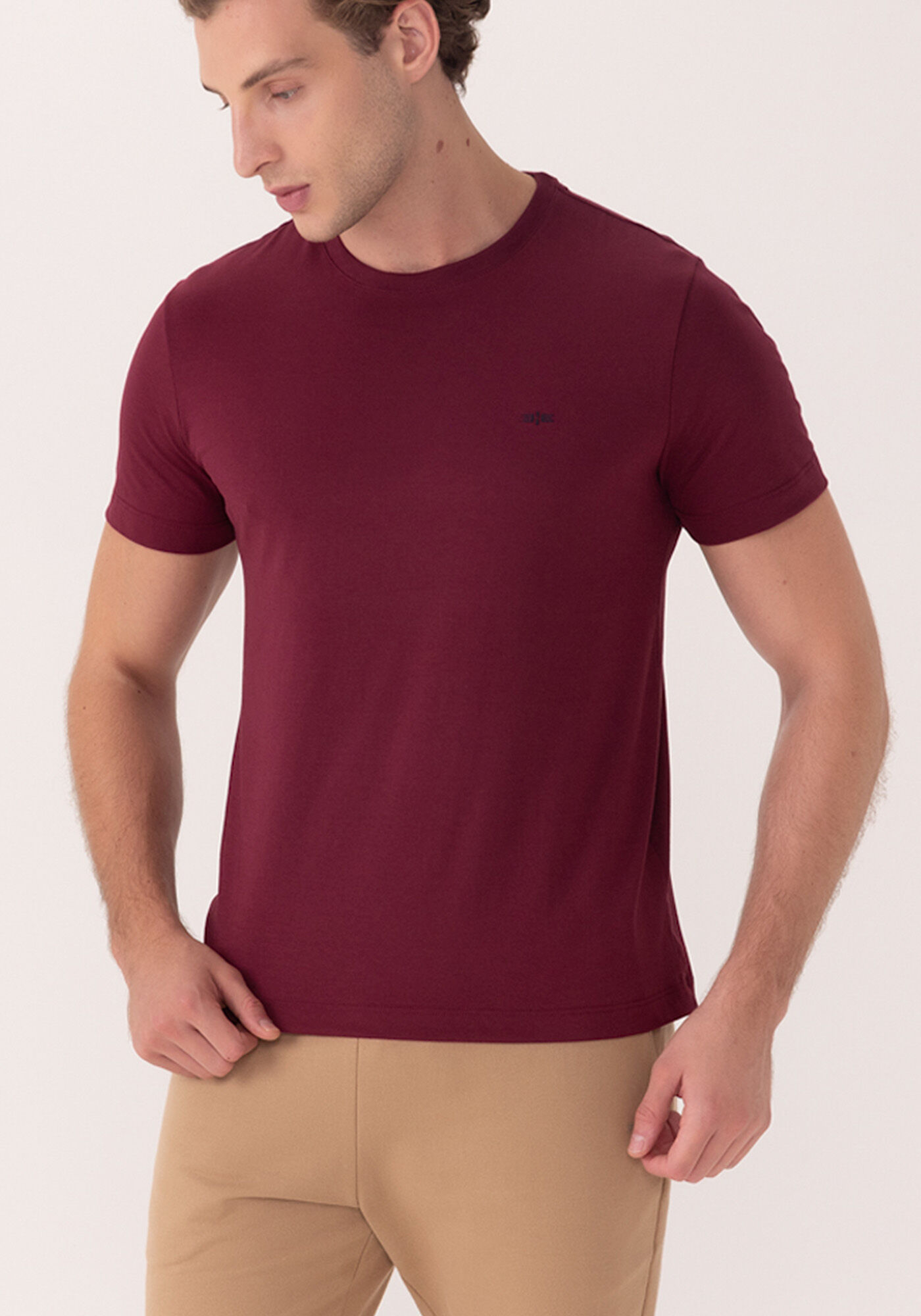 Camiseta De Mangas Curtas Em Malha De Algod&atilde;o Pima, BORDO, large.