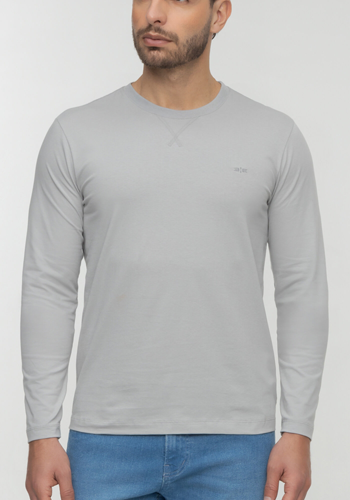 Camiseta Com Gola Redonda E Manga Longa Em Malha Respons&aacute;vel, CINZA GLISTEN, large.