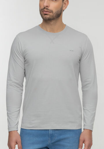 Camiseta Com Gola Redonda E Manga Longa Em Malha Responsável, CINZA GLISTEN. Camiseta Com Gola Redonda E Manga Longa Em Malha Responsável, CINZA GLISTEN, large.