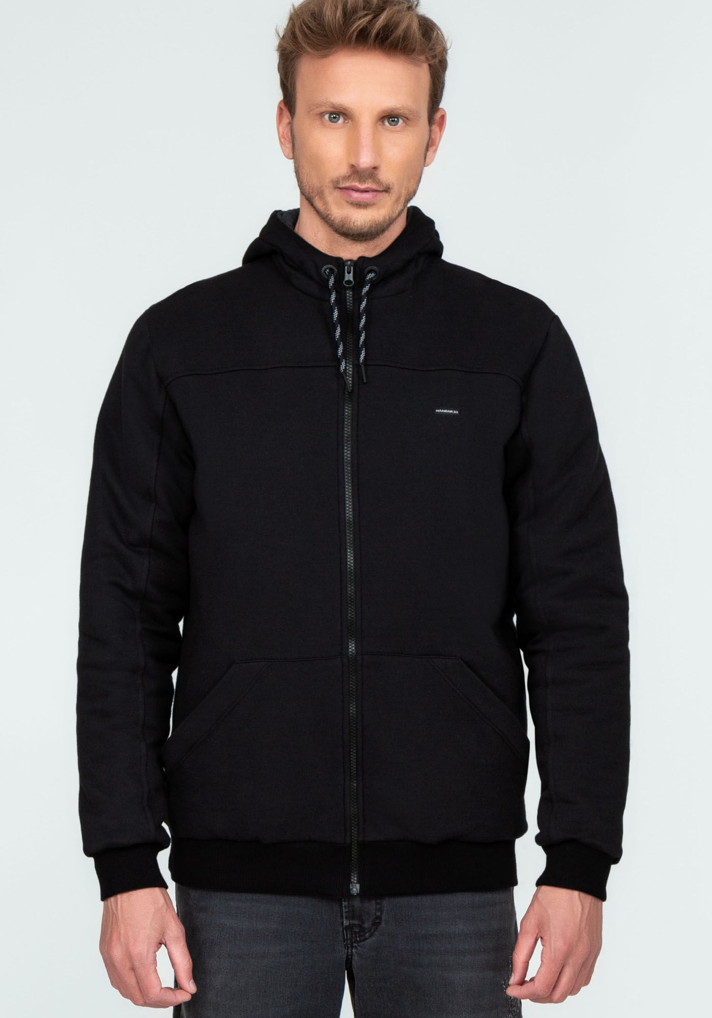 Jaqueta em Moletom com Forro T&eacute;rmico Tal Pai Tal Filho, PRETO REATIVO, large.