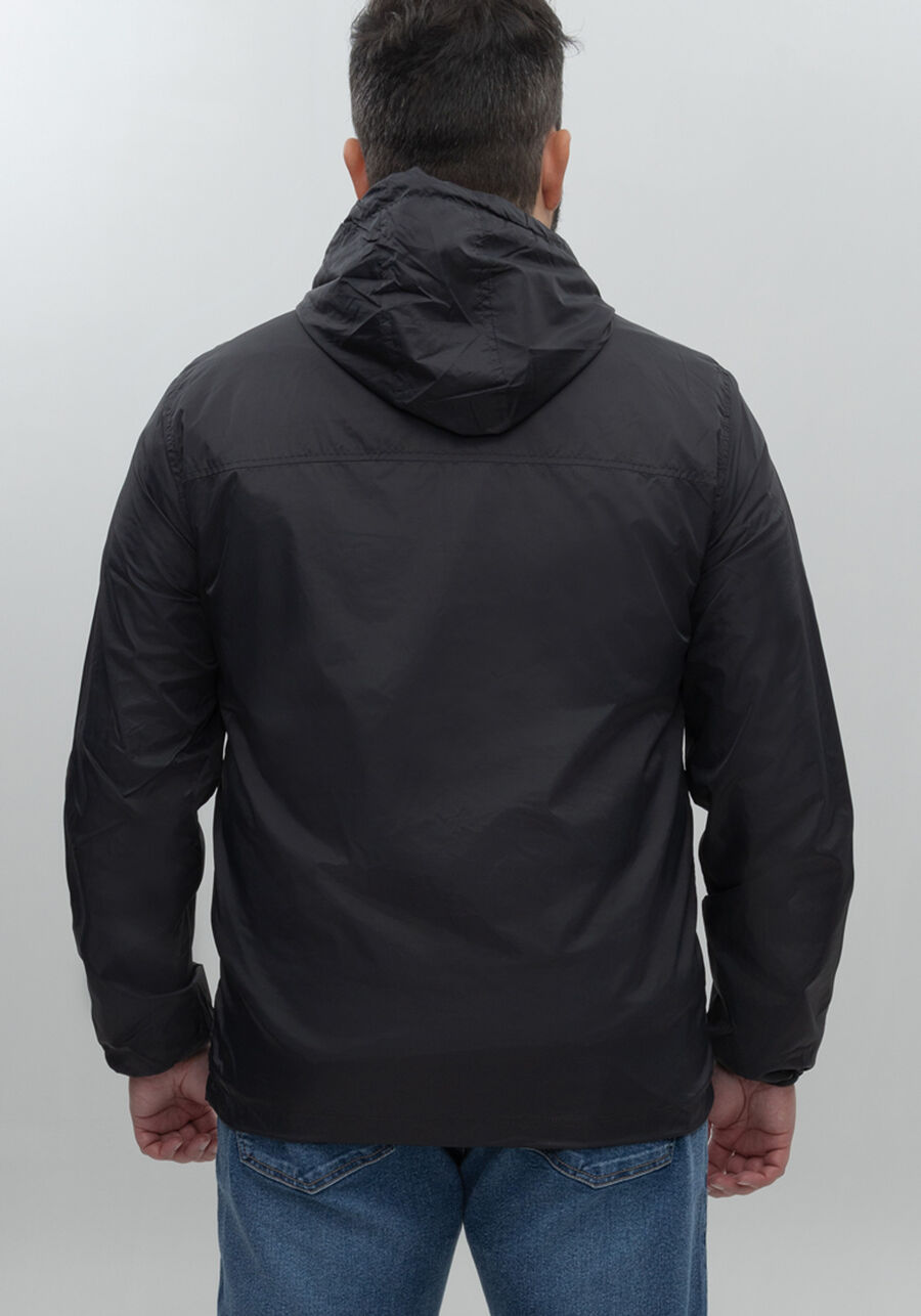 Jaqueta Em Tecido De Poliamida Com Capuz E Zíper Big & Tall, PRETO REATIVO. Jaqueta Em Tecido De Poliamida Com Capuz E Zíper Big & Tall, PRETO REATIVO, large.