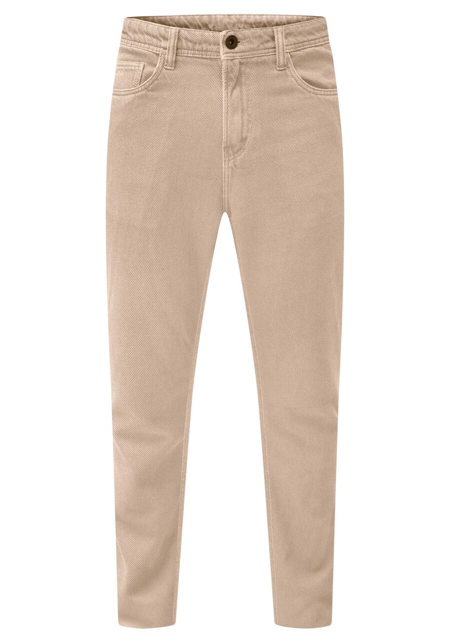 Calça Slim Com Bolsos Em Sarja, CAQUI RAIZ. Calça Slim Com Bolsos Em Sarja, CAQUI RAIZ, large.