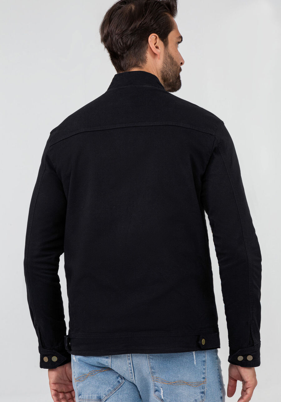 Jaqueta Sarja Masculina com Gola Alta, PRETO REATIVO. Jaqueta Sarja Masculina com Gola Alta, PRETO REATIVO, large.