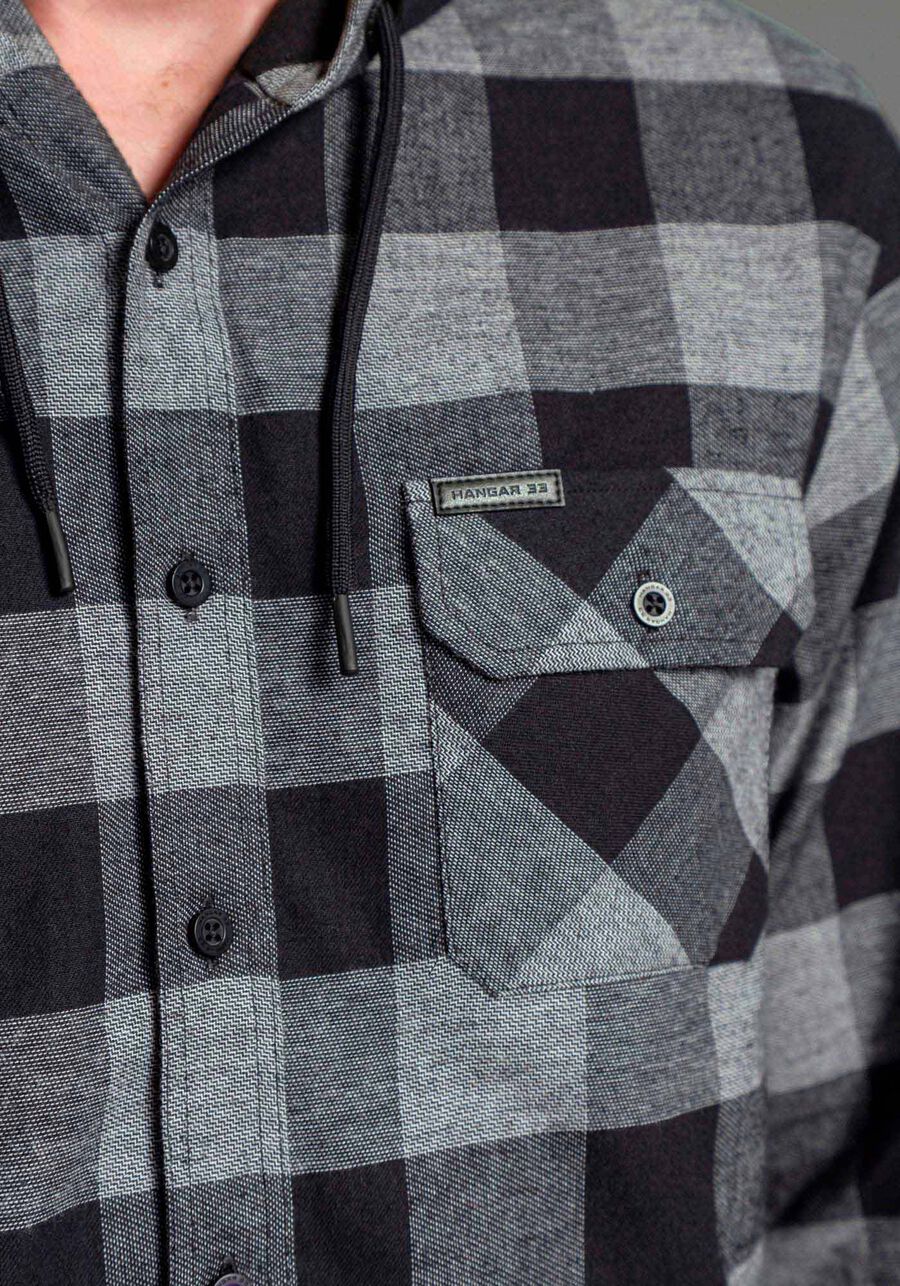 Camisa Masculina Comfort em Flanela com Capuz, CINZA NOTI. Camisa Masculina Comfort em Flanela com Capuz, CINZA NOTI, large.