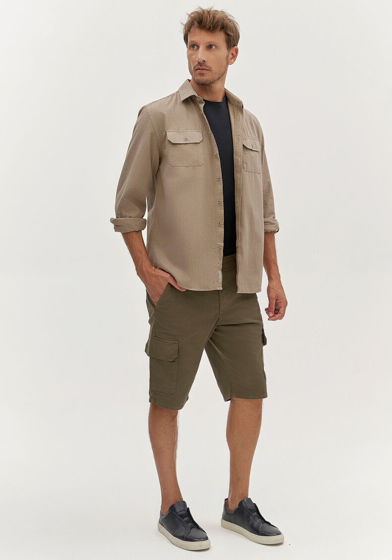 Bermuda Sarja Masculina Reta Chino Cargo, VERDE GUS, large.