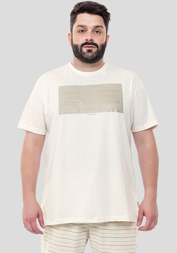 Camiseta Masculina em Malha Linho Big & Tall, BRANCO OFF WHITE, large.