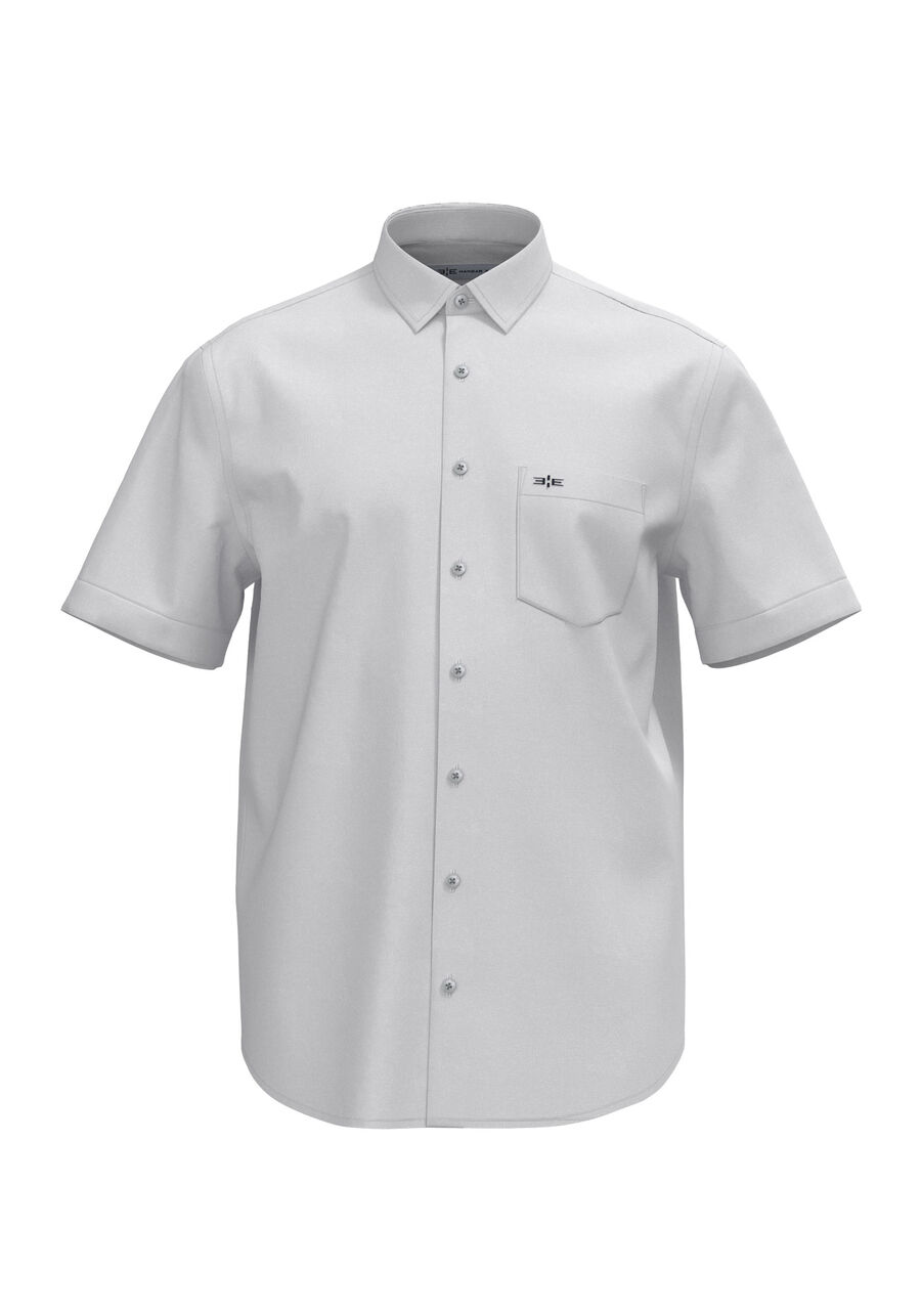 Camisa Comfort De Mangas Curtas Com Bolso Funcional Bordado, BRANCO. Camisa Comfort De Mangas Curtas Com Bolso Funcional Bordado, BRANCO, large.