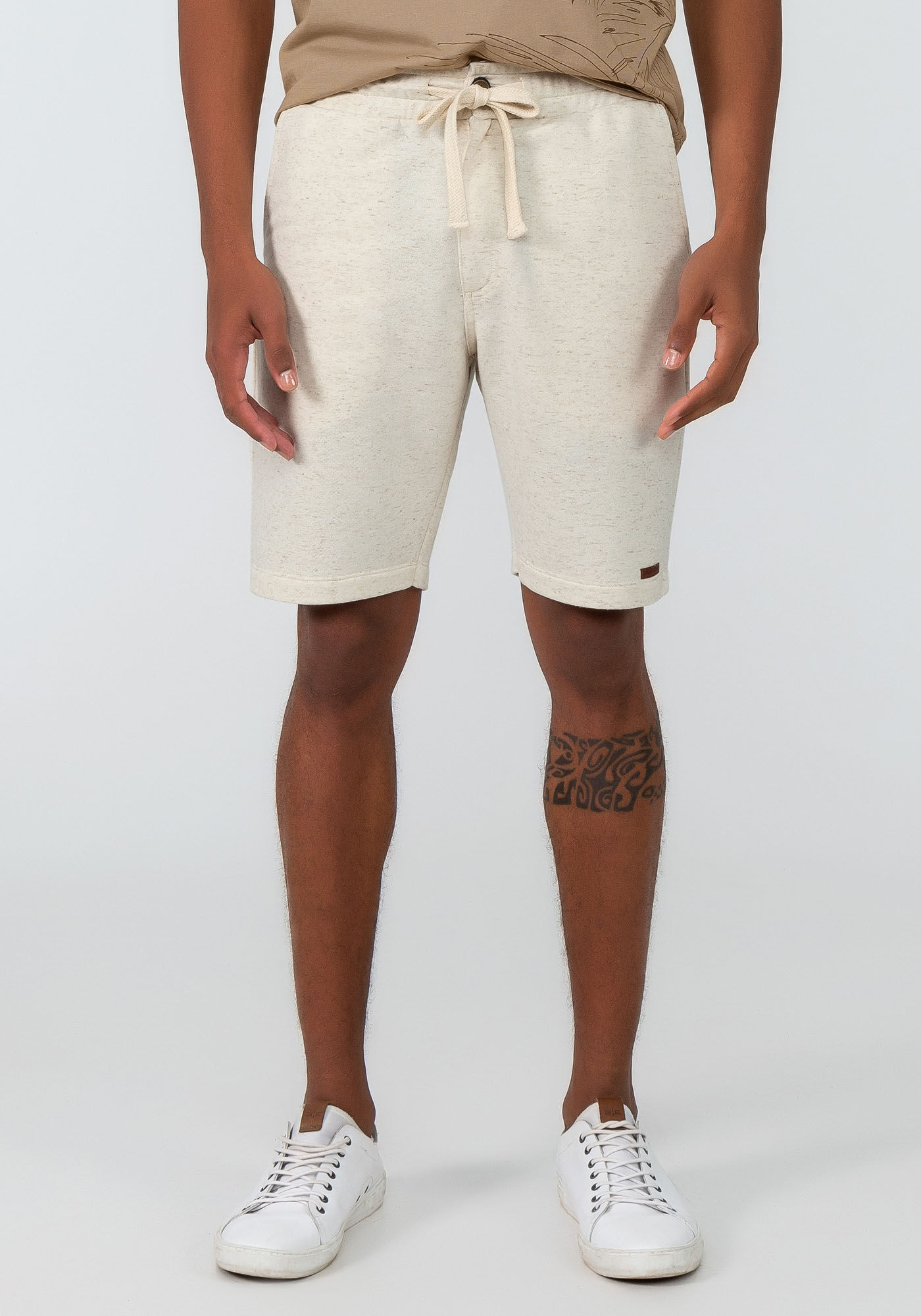 Bermuda Masculina Reta em Moletom com Cadar&ccedil;o, BRANCO OFF WHITE, large.