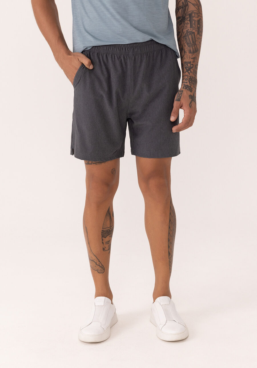 Shorts Com Bolsos E Cós Elástico Em Tecido Plano, PRETO REATIVO. Shorts Com Bolsos E Cós Elástico Em Tecido Plano, PRETO REATIVO, large.