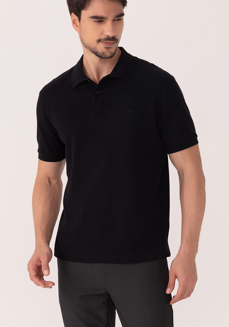 Camisa Polo De Mangas Curtas Colors Em Malha Mercerizada, PRETO REATIVO. Camisa Polo De Mangas Curtas Colors Em Malha Mercerizada, PRETO REATIVO, large.