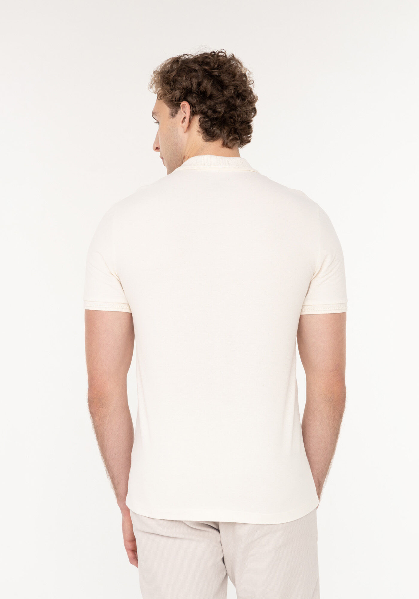 Camisa Polo De Mangas Curtas Em Malha Leve Com Linho, BRANCO OFF WHITE, large.