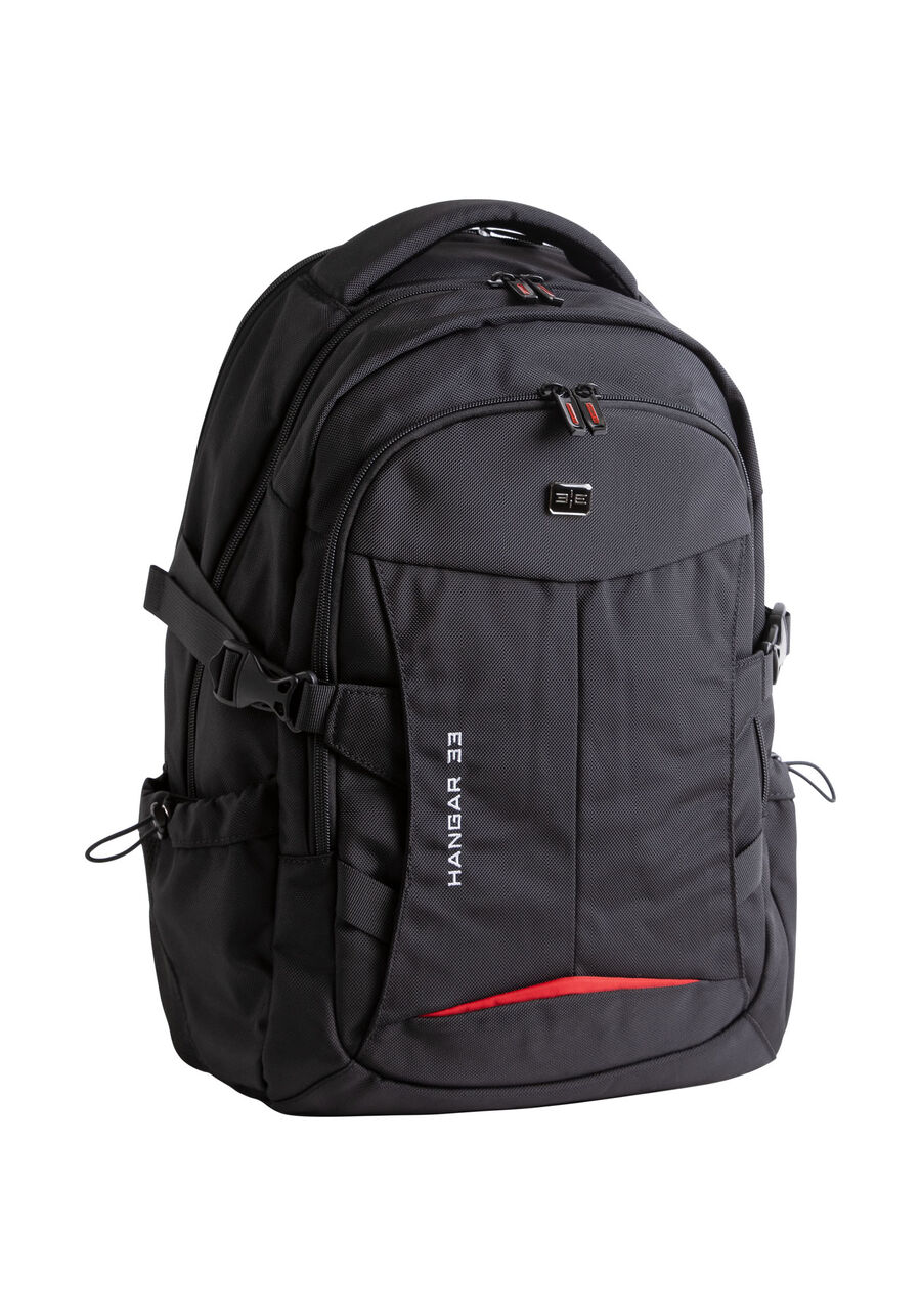 Mochila Utilitária Com Bolsos E Zíper Em Poliéster, PRETO REATIVO. Mochila Utilitária Com Bolsos E Zíper Em Poliéster, PRETO REATIVO, large.