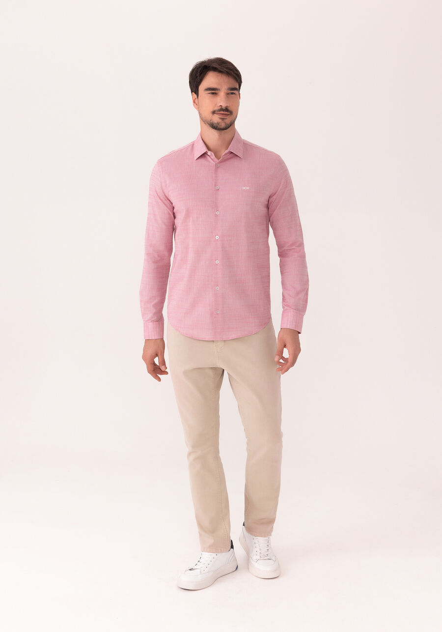 Camisa De Mangas Longas Slim Fit Em Algodão Leve, BORDO WITCH. Camisa De Mangas Longas Slim Fit Em Algodão Leve, BORDO WITCH, large.