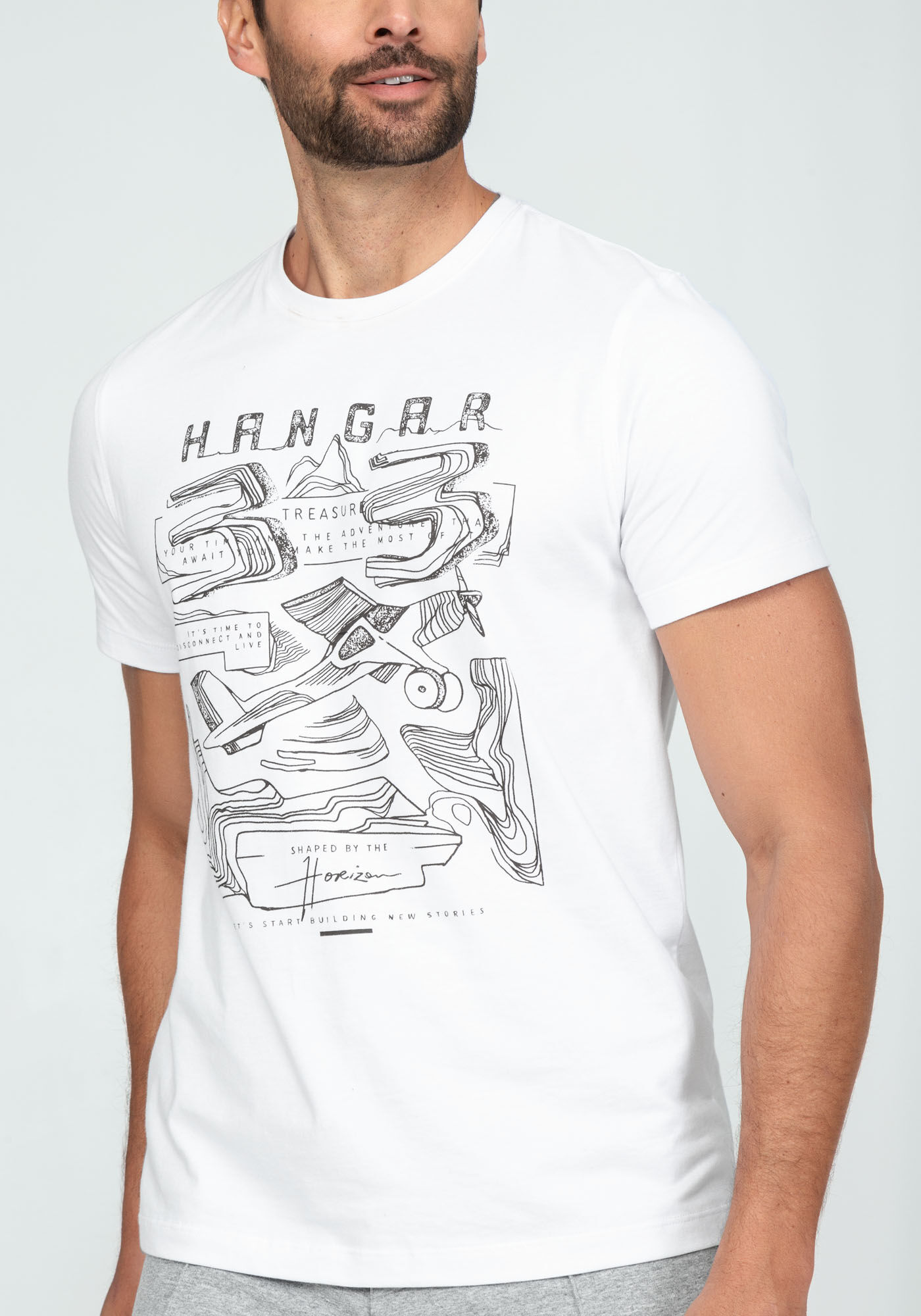 Camiseta Manga Curta em Malha Estampada, BRANCO, large.