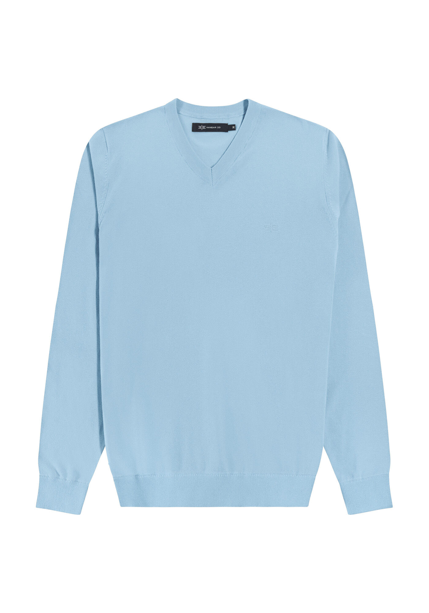 Blus&atilde;o B&aacute;sico Em Tric&ocirc; Com Mangas Longas E Gola V, AZUL EXPRIM, large.